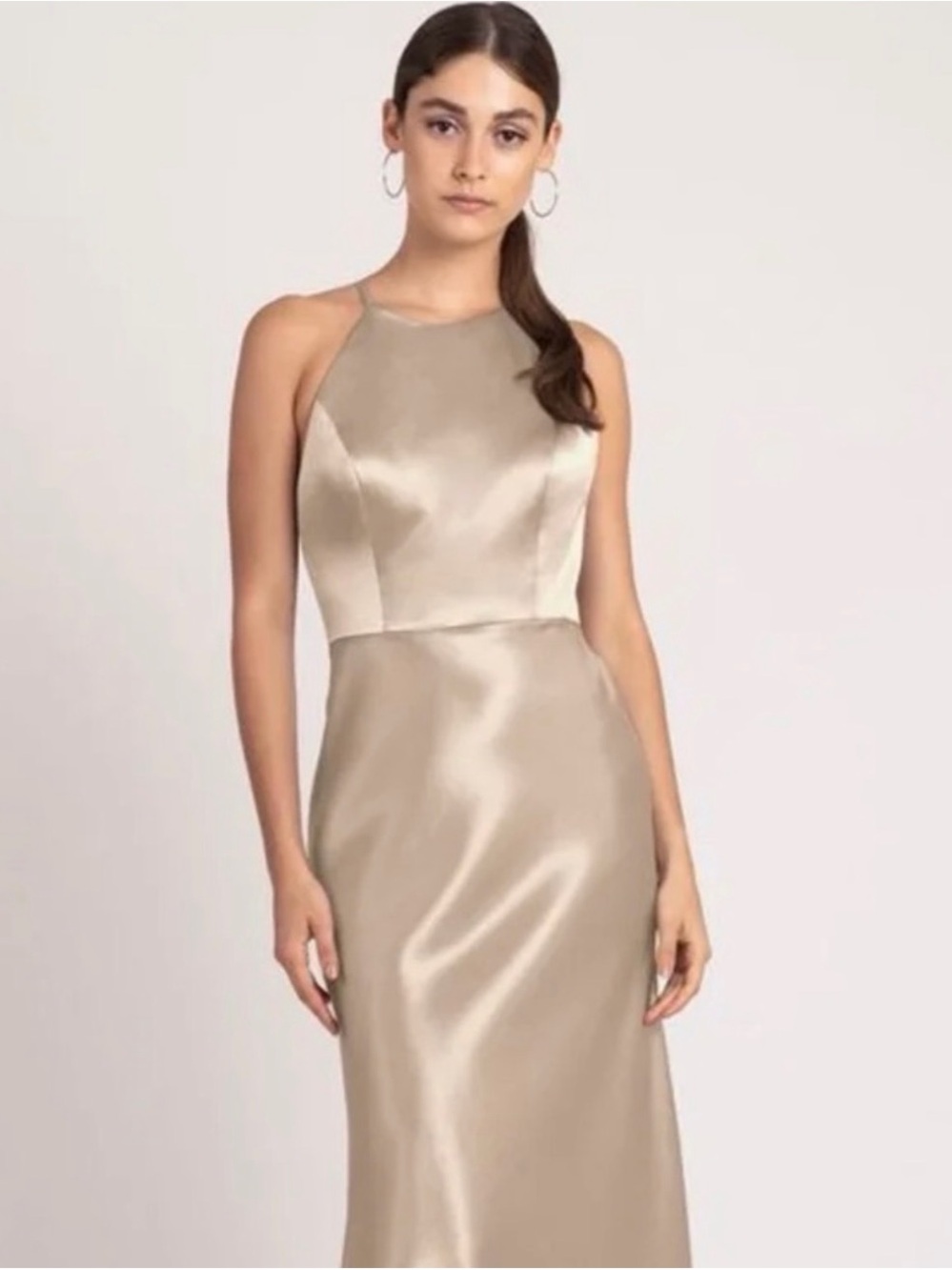 NWT Jenny Yoo Alessia Satin Bridesmaid Maxi Dress Latte Size 0